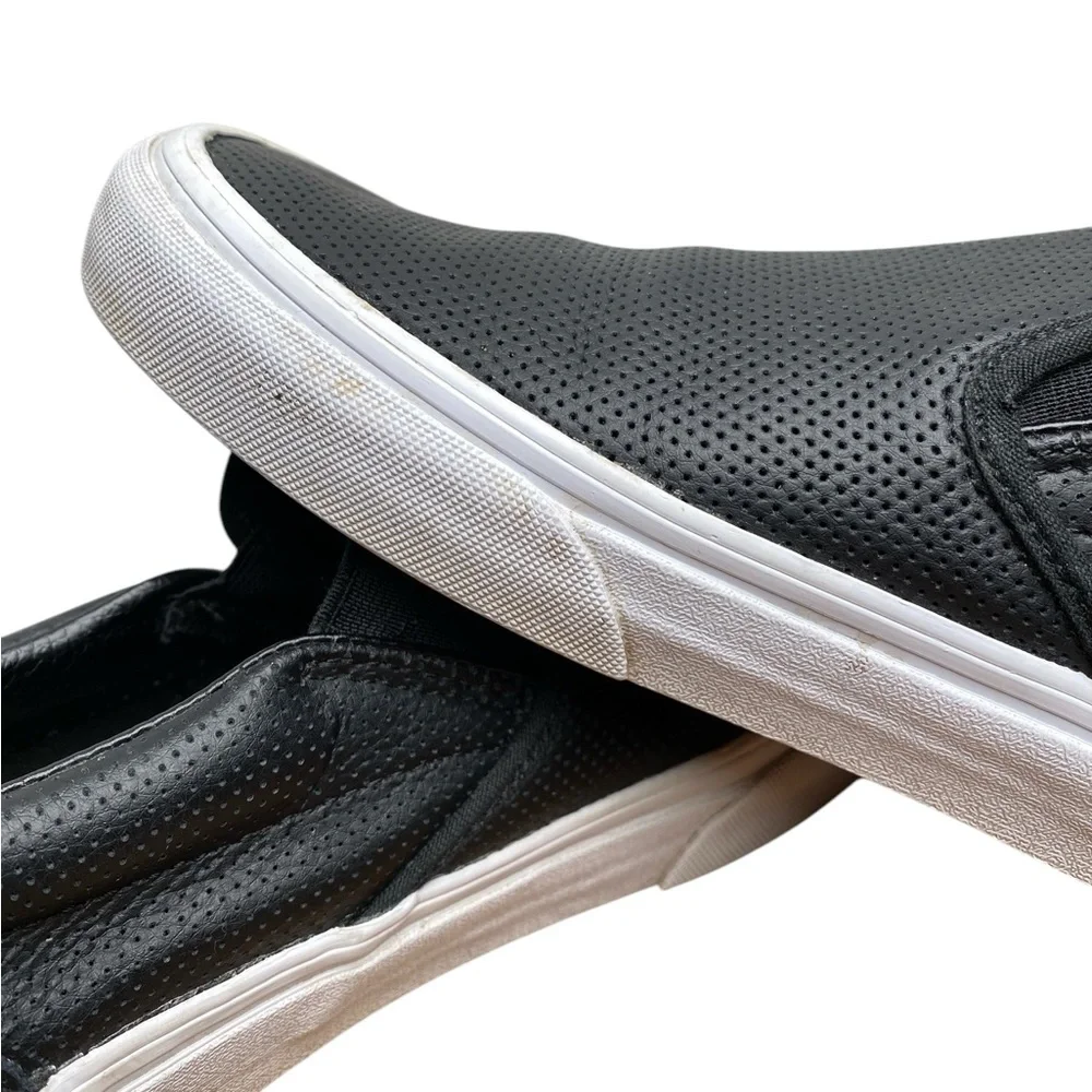 Vans Men's Black Perforated Leather Classic Slip-On Shoes Sneakers Size 8.5